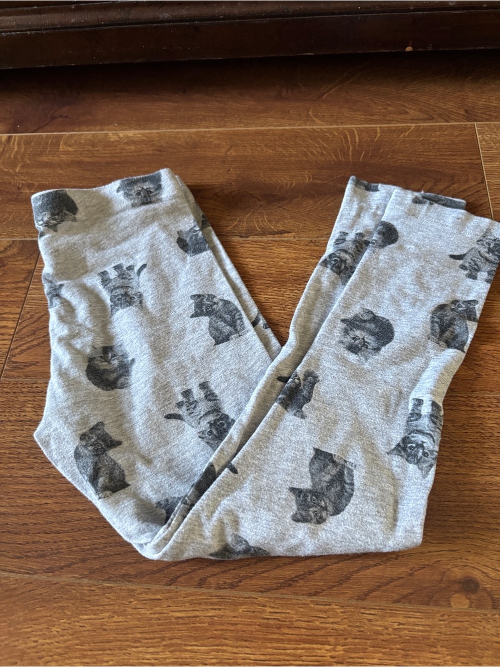 Kids Gray Cat Print Leggings Pants